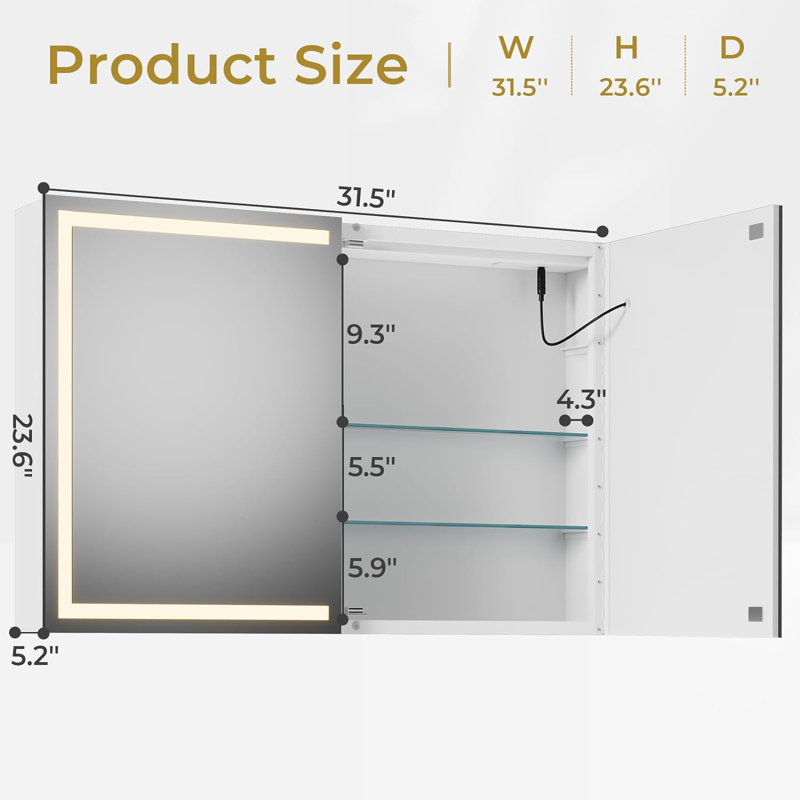 Donnalyn Frameless Surface Mount Medicine Cabinet, 23.6" H x 31.5" W