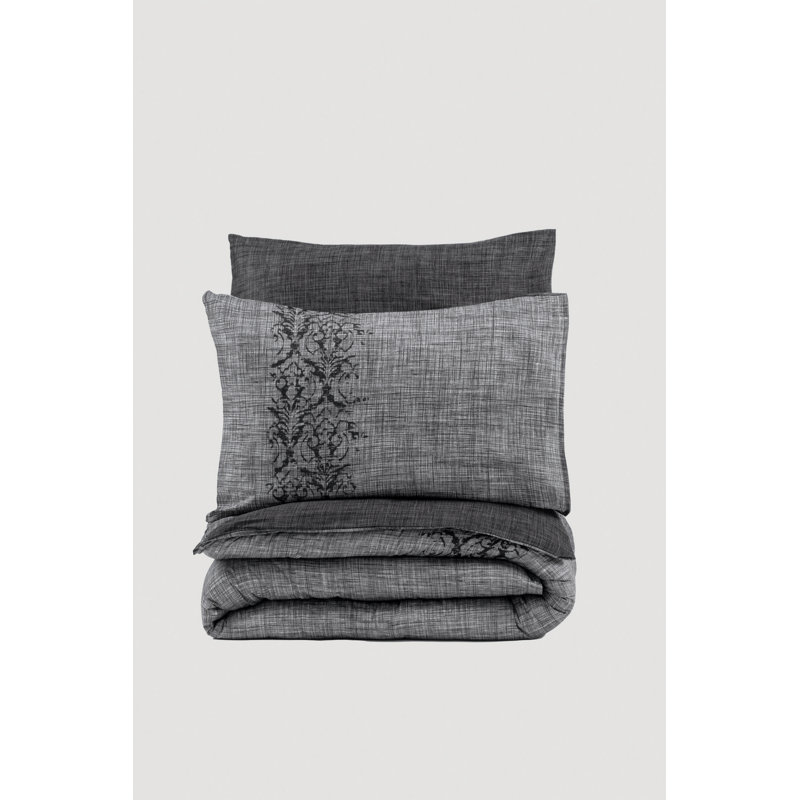 Premium Ranforce Single Quilt Cover Set, 100% Cotton, Grey | Duvet Cover 63 x 87, Flat Sheet 63 x 94, Pillowcase 20 x 28 | Reactive Printing, Envelope Closure, Machine Washable at 104°F, Soft & Durable
