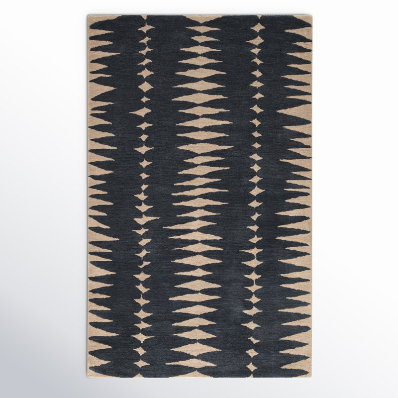 Tapis gris / ivoire en laine touffeté à la main à motif géométrique, Rectangulaire 2 pi x 3 pi