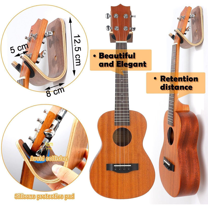 Guitar Wall Mount Holder Guitar Hanger with Pick Slot Skateboard Rack Modern Design Guitar Hook Ukulele Stand