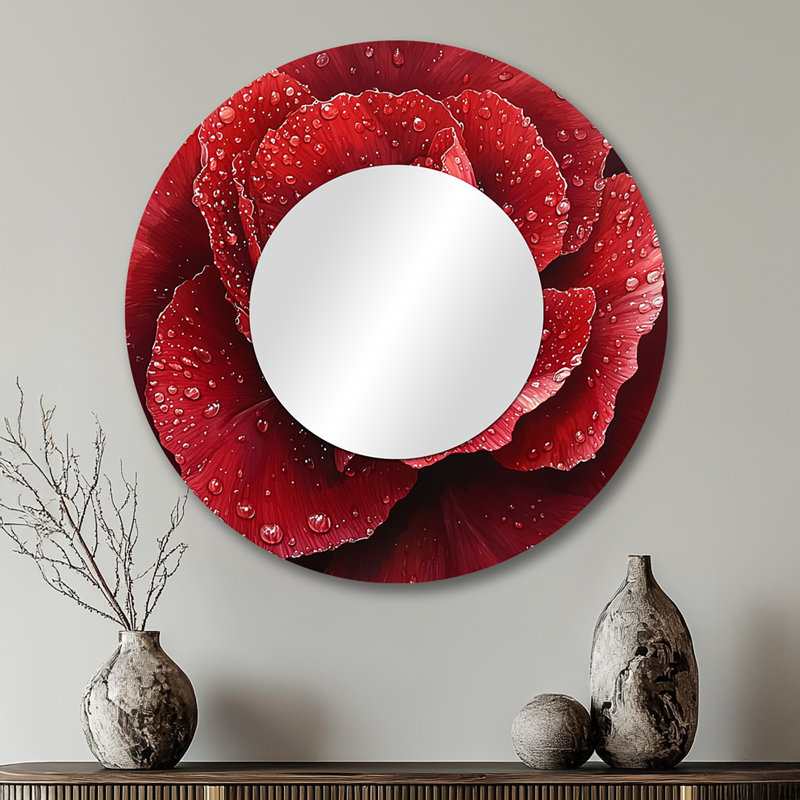 Raindrop Red Peony In Winter I - Poppies Mirror Wall Decor - Printed On Metal, 29" x 29"