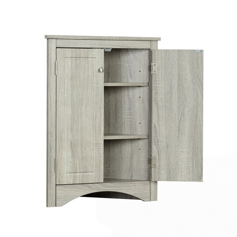 Armoire de rangement triangulaire pour salle de bain avec tablettes réglables, Chêne