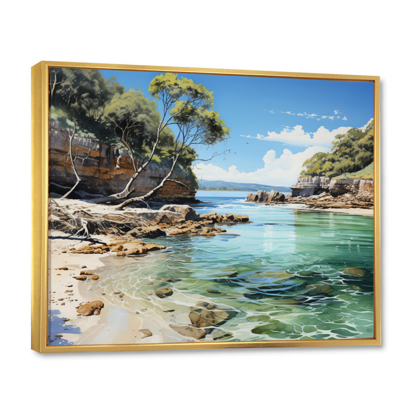 Athyrium Rocky Beach Tranquil Retreat I, 34" H x 44" W, Cadre flottant doré