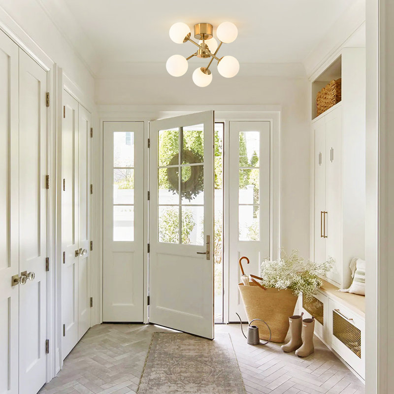 6 - Light Frosted Glass Shade Sputnik Semi Flush Mount