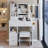 29.2" Small Size Left Drawer Desktop Vanity Table with Cushioned Stool and Power Station,Sliding LED Mirror-1778294772