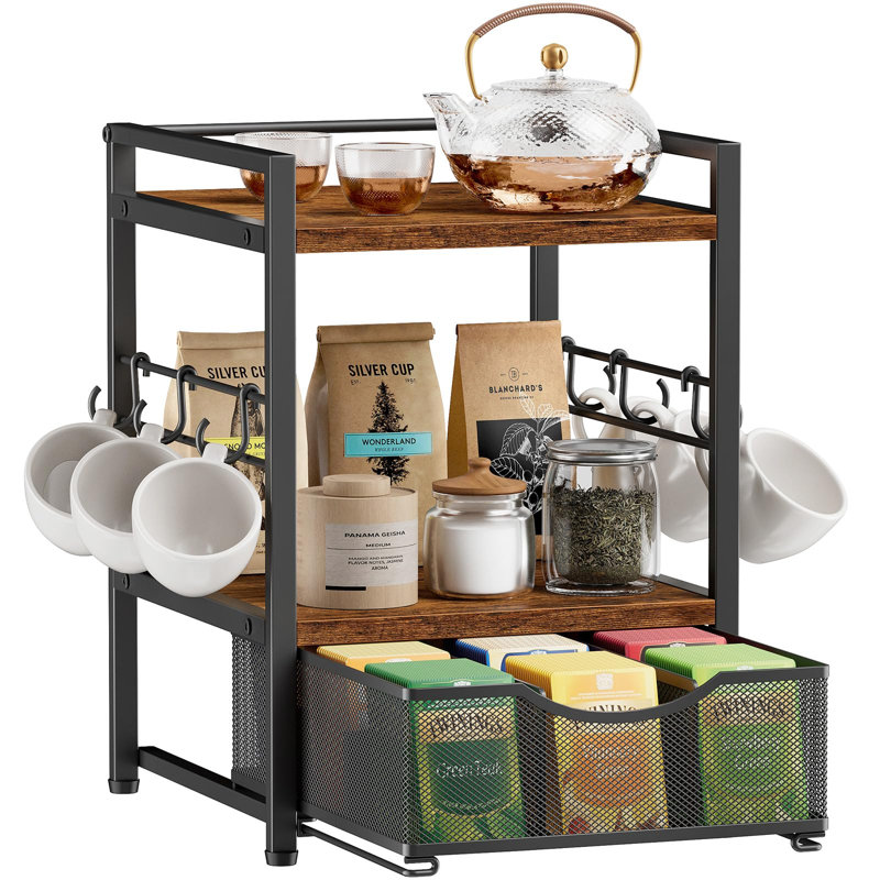 3-Tier Tea Bag Organizer with Drawer for Countertop