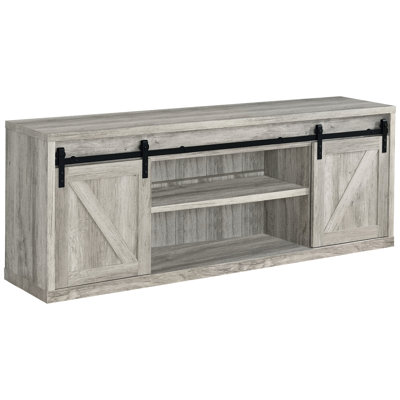 Meuble télé 2 portes en bois d'ingénierie au fini bois de grève gris, apportant une sophistication vieillie et une fonctionnalité de rangement à votre espace à la fois esthétique et durable.