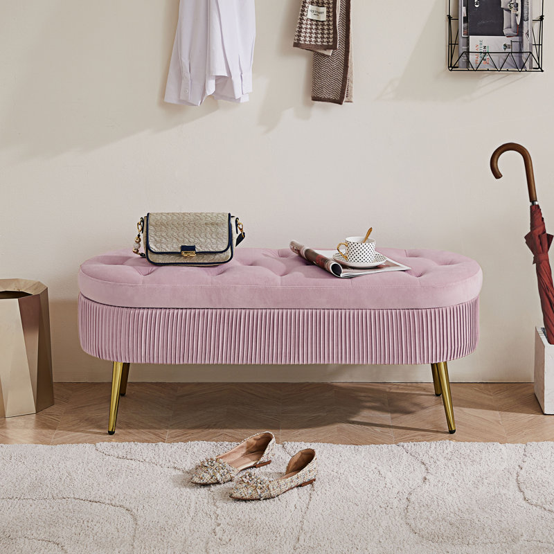 Banc de rangement rembourré Essance, Rose