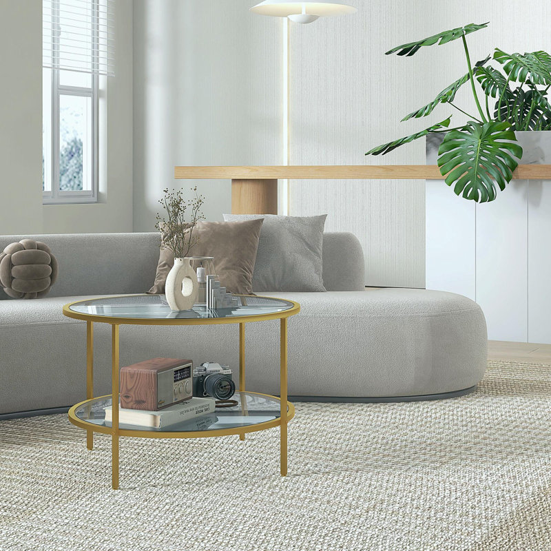 Bupe Glass Top Single Coffee Table, Gold, 16.9"H x 36"W x 36"D