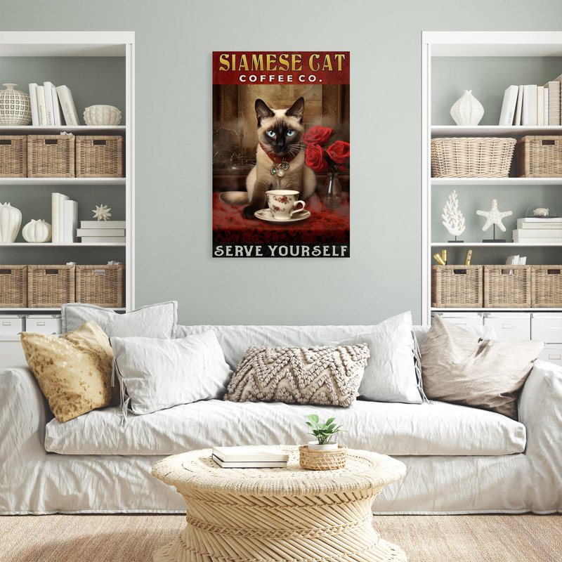 Siamese Cat Coffee Co - 1 pièce rectangle graphique Siamese Cat Coffee Co - 1 pièce rectangle, impression sur toile tendue