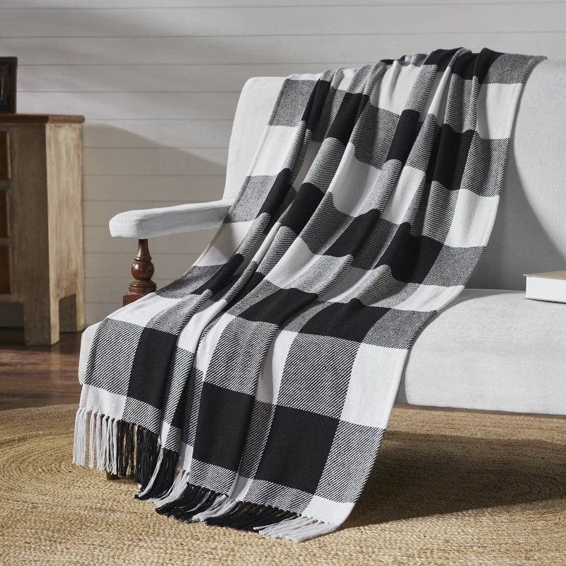  Annie Buffalo Check Handmade Throw Blanket, Black; White