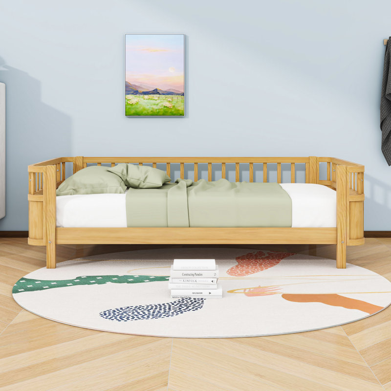 Lit plateforme en bois avec lattes, Naturel, Simple