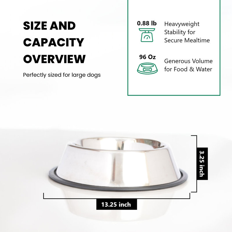 Stainless Steel Non-Skid Pet Bowl with Rubber Base, 96 oz