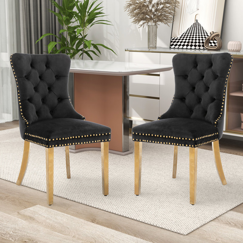 Chaise rembourrée capitonnée, Or, Noir