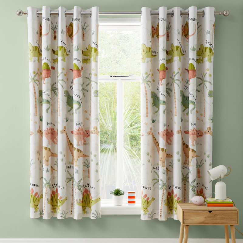 Sleepy Dino Fully Reversible Eyelet Curtains