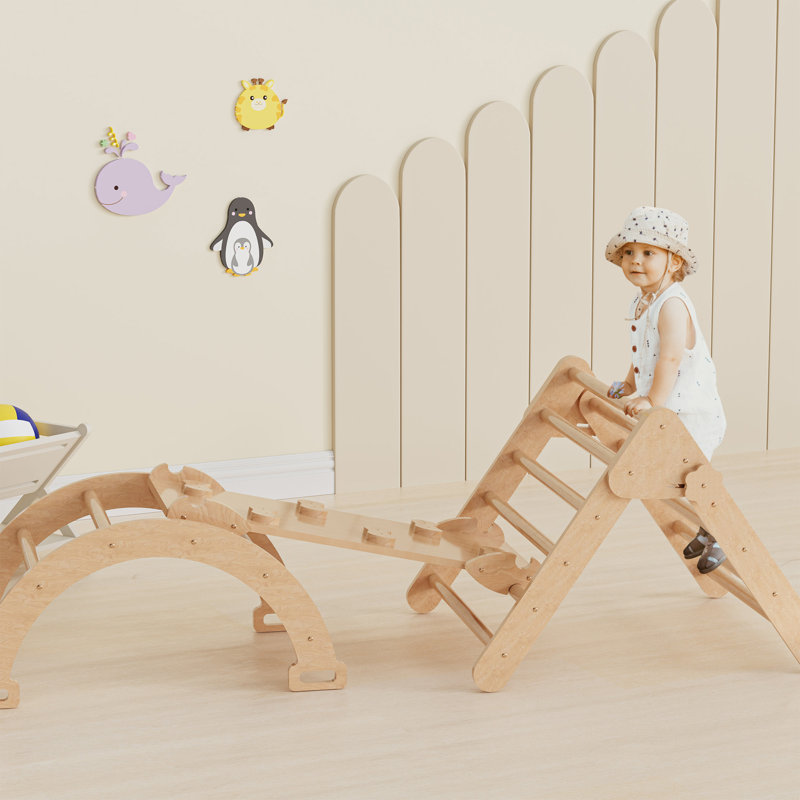 5-in-1 Foldable Pikler Triangle Set for Toddlers with Arch Climber Rocker Jungle Gym