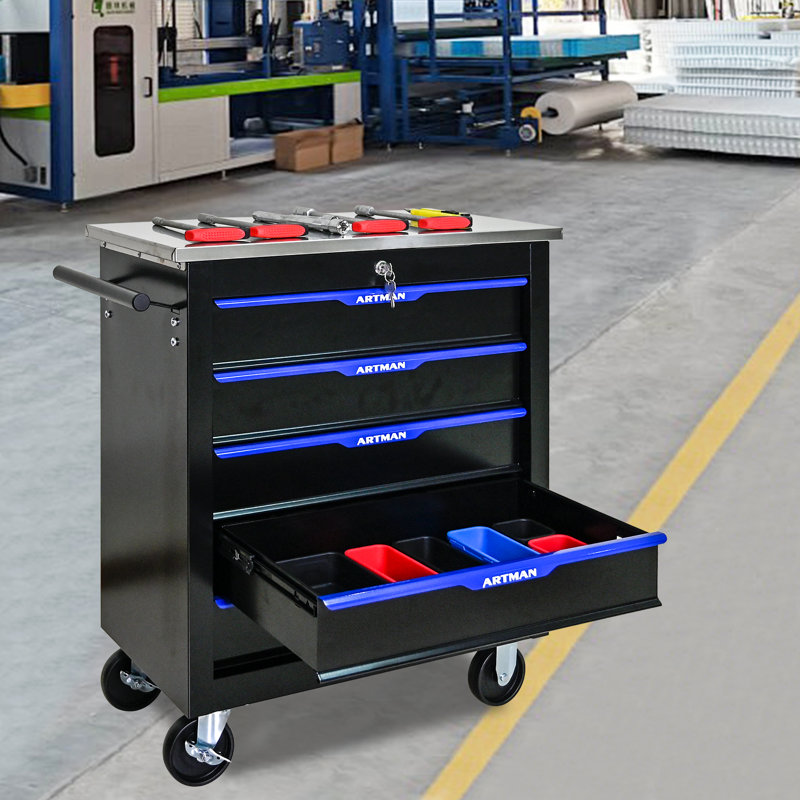 5 DRAWERS MULTIFUNCTIONAL TOOL CART WITH WHEELS-BLACK