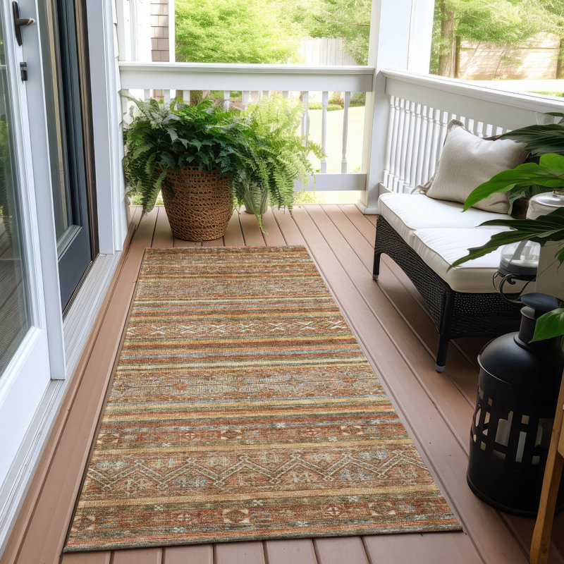 Machine Washable Indoor/Outdoor Claudian ACN1644 Terracotta Rug, Runner 2'3" x 7'6"