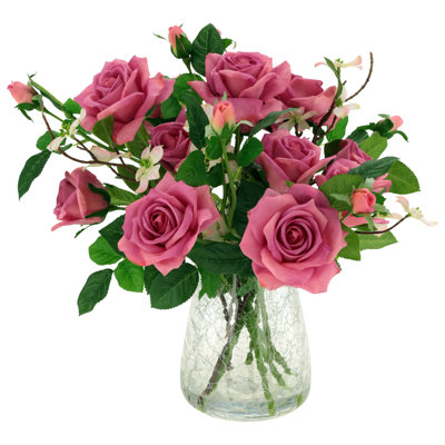 Roses In Crackle Vase - 17 Inches