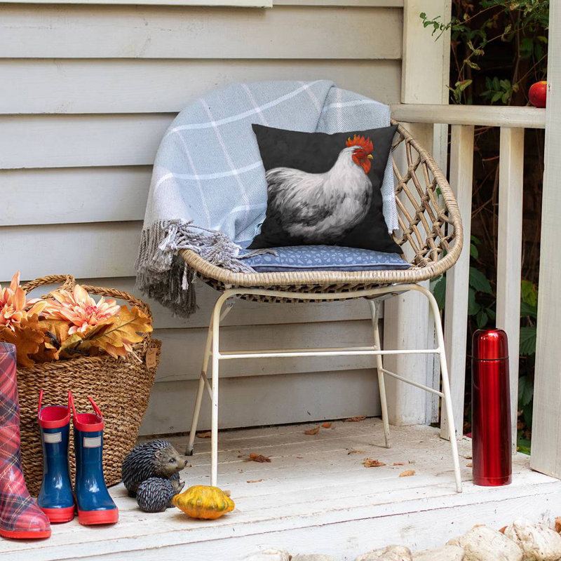 Grey rooster 2 - 16"x16" Outdoors Throw pillow - Spun poly - Print on demand, 16" x 16"