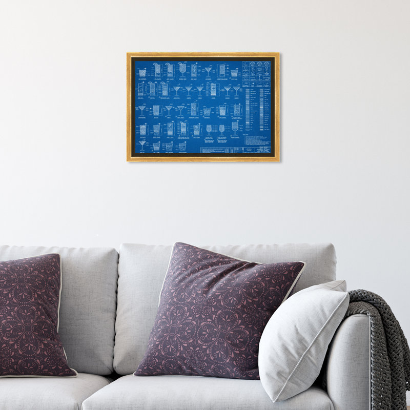 Drinks and Spirits Happy Hour Specs, bleu industriel - Impression sur toile, Toile avec cadre doré, H 36 po x l 54 po
