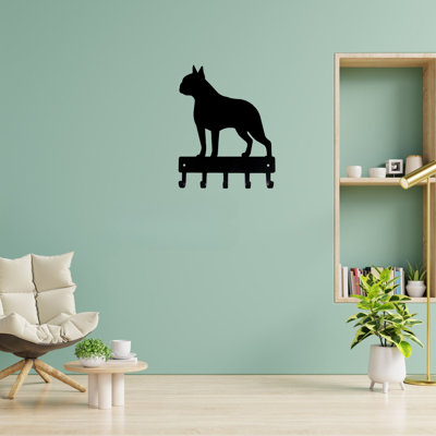 Organisateur mural à double fonction Boston Terrier - métal - 1 pièce - porte-clés - noir
