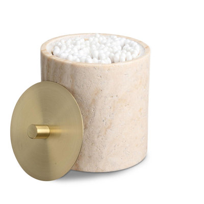 Porte-gobelet en marbre Nartural avec couvercle en laiton, pot de coton-tige en travertin beige (beige)