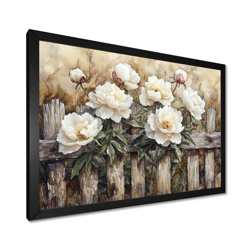 Drees, campagne, pivoines par la vieille clôture I - pivoines, art mural pour le salon, H 30 po x l 40 po