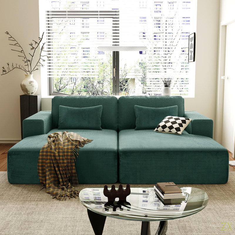 Canapé-lit double en Corduroy avec 2 coussins, parfait pour les salons, les appartements et les bureaux, Polyester vert