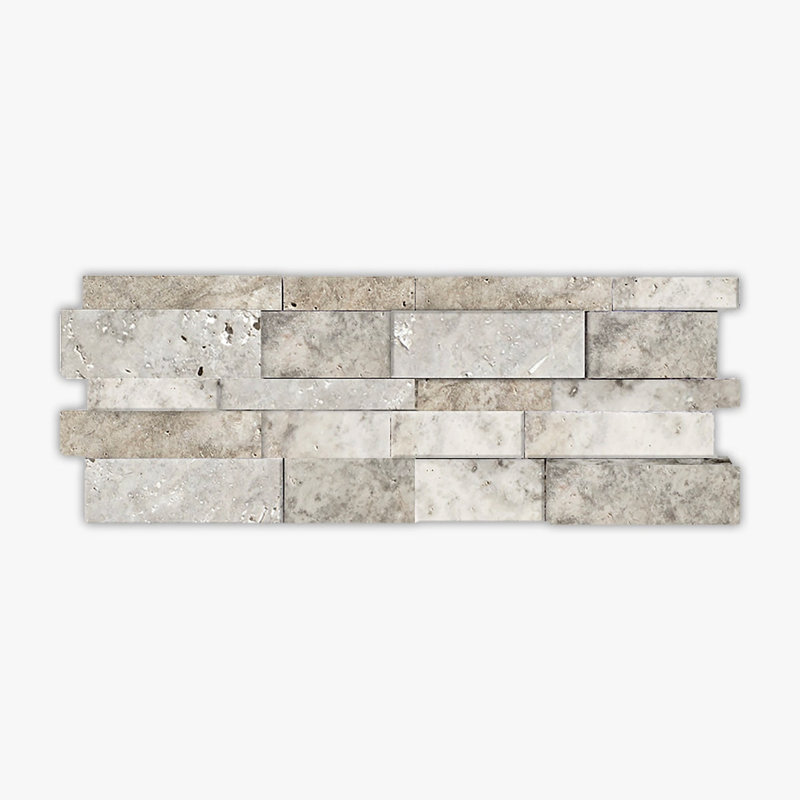 Honed 7x20 Interlocking 3-Dimensional Travertine Ledger Panel, White