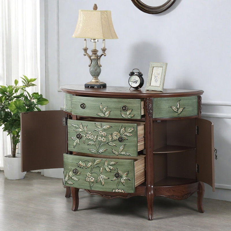 Cabinets décoratifs en demi-cercle peints rétro, H 35,03 po x l 39,37 po x P 14,96 po