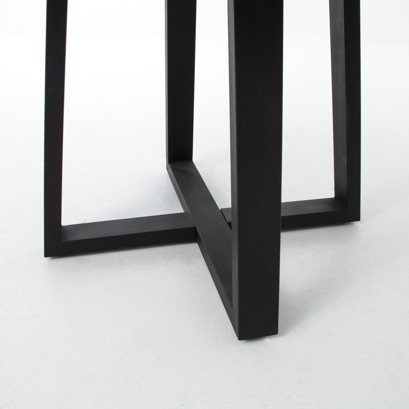 Gray and Black Round Lavastone Dining Table with Iron Base