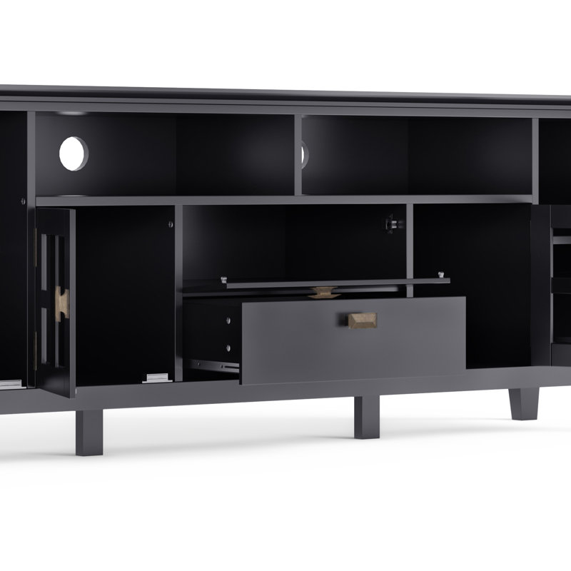 Artisan Black Solid Wood 72" TV Media Stand with Cabinets