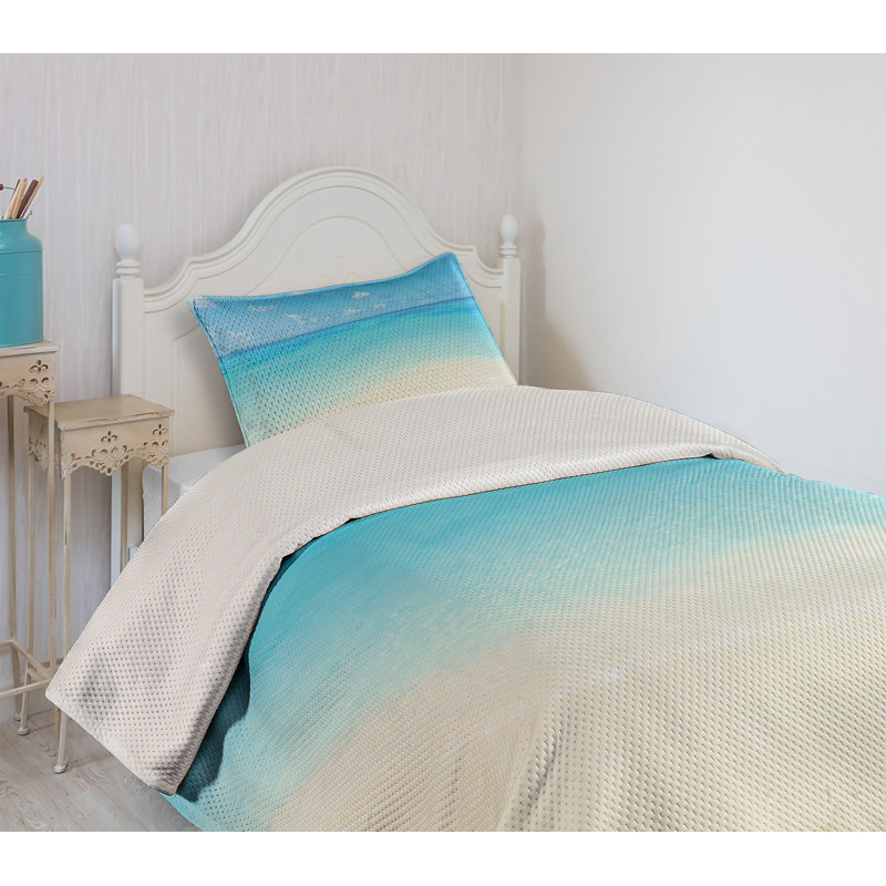 King Size Coastal Ocean View White and Blue Bedspread Set