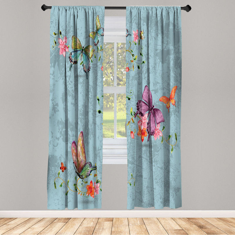 Microfiber Floral Semi-Sheer Rod Pocket Curtain Panels, 28" W x 63" L, Light Gray/Violet/Orange