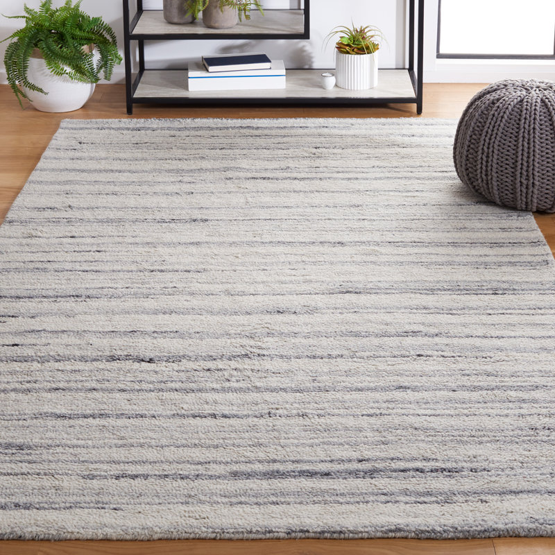 Tapis gris / ivoire en laine tissé à la main Pecktonville, Rectangle 8 pi x 10 pi