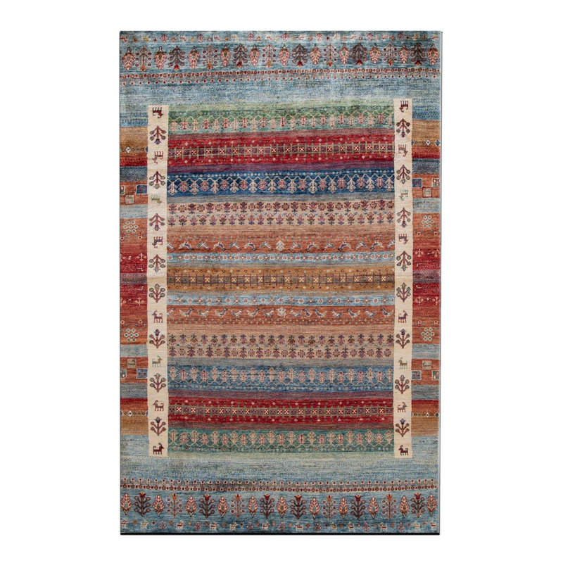 Multi-Colored Ethnic Patterned Woven Base Rug, Rectangle 4'7.12" x 6'6.74"