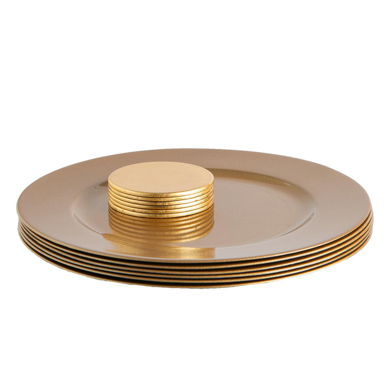 Argon Tableware - Melamine Charger Plates & Coasters - 12 Piece Set, Gold