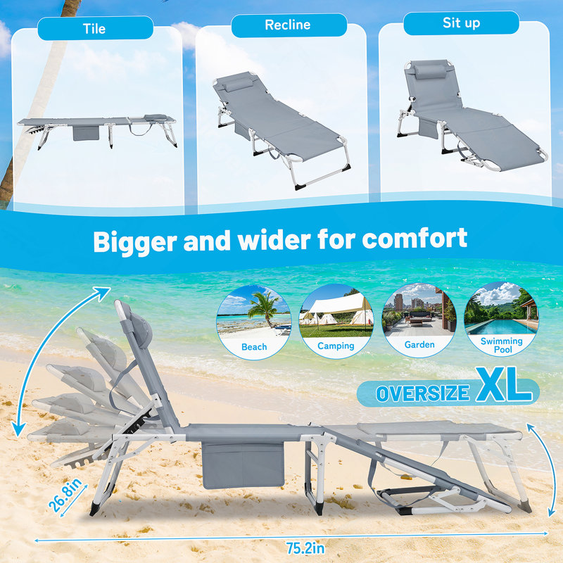 3-In-1 Heavy Duty Tanning Chair With Face Hole, Adjustable 5-Position Folding Chaise Lounge For Outdoor Sunbathing And Relaxation