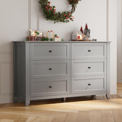 6 Drawers Dresser for Bedroom, 53.9" W Farmhouse Wood Dressers & Chest of Drawers for Clothes, Tall Storage Dressers Organizer with Deep Drawers for Living Room, Closet, Hallway