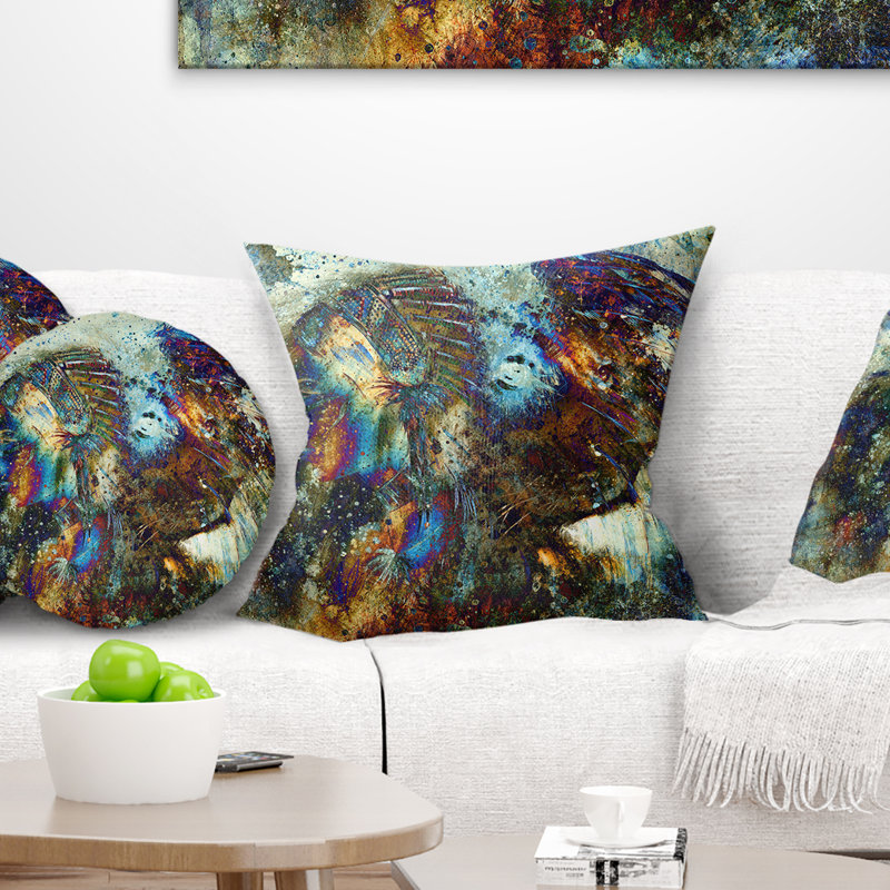 Collage de femme indien avec coussin lion, 16 po x 1 po, Coussin décoratif
