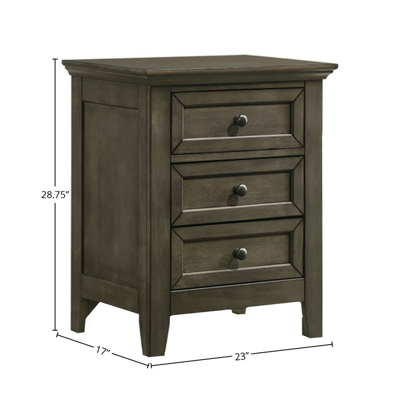 Gray Transitional 3-Drawer Solid Wood Nightstand