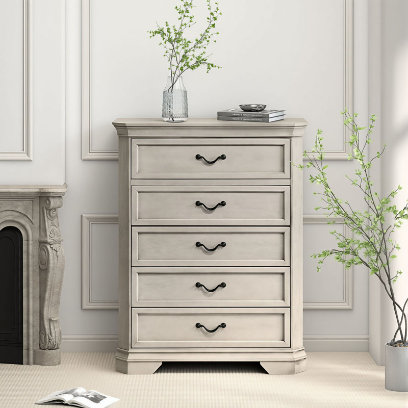 Commode 5 tiroirs Ailany, Blanc antique