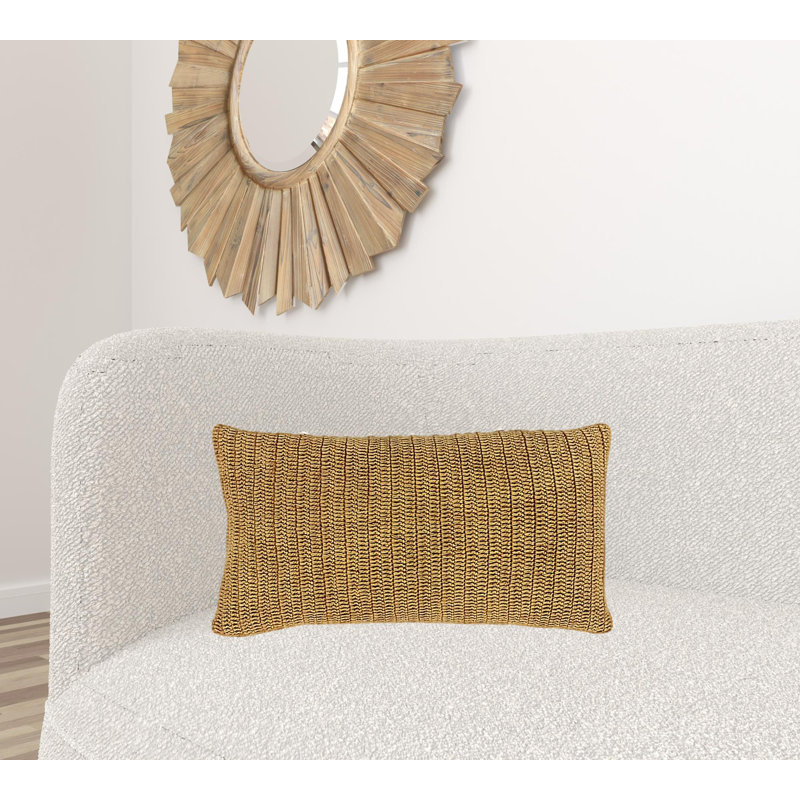 Nakeya Knitted Linen Throw Pillow, Ivory, 14" x 26", Rectangle