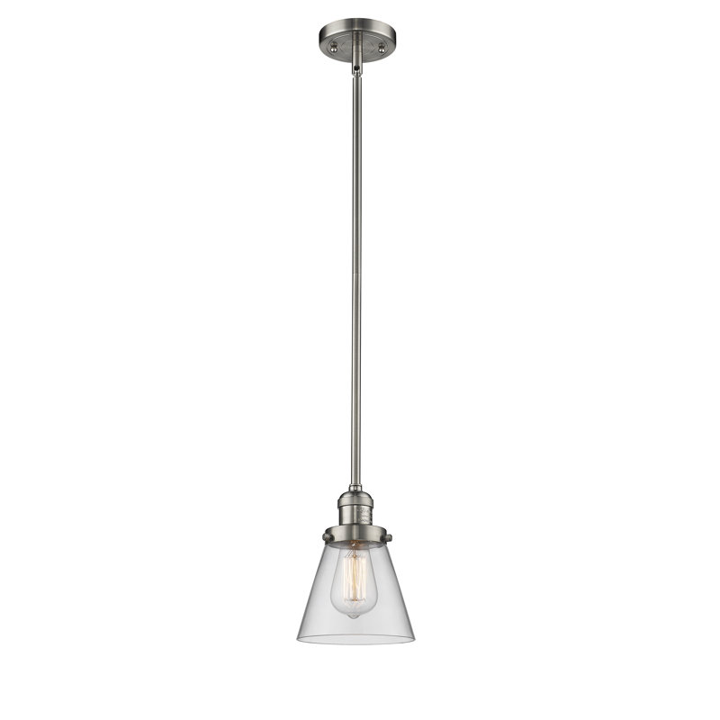 Luminaire suspendu conique à 1 lumière Milardo, H 10 pi x l 8 po x P 8 po, Transparent, Nickel satiné brossé