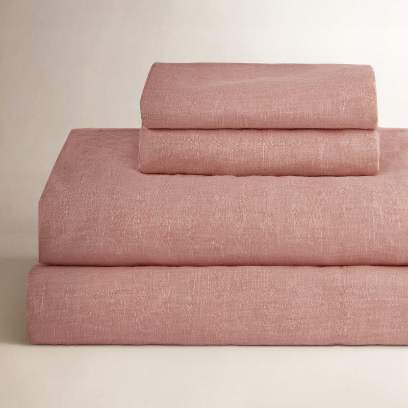 100% French Linen Sheet Set, Clay, Twin Sheet Set with 1 Pillowcase
