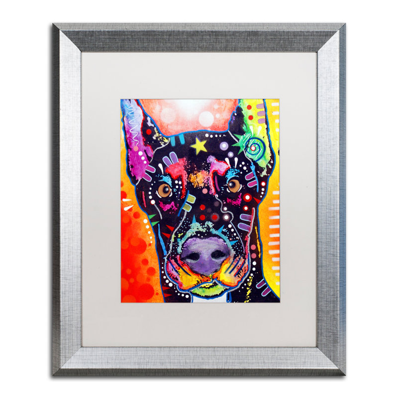 « doberman », impression, Blanc, H 20 po x l 16 po x P 0,5 po, Cadre argenté
