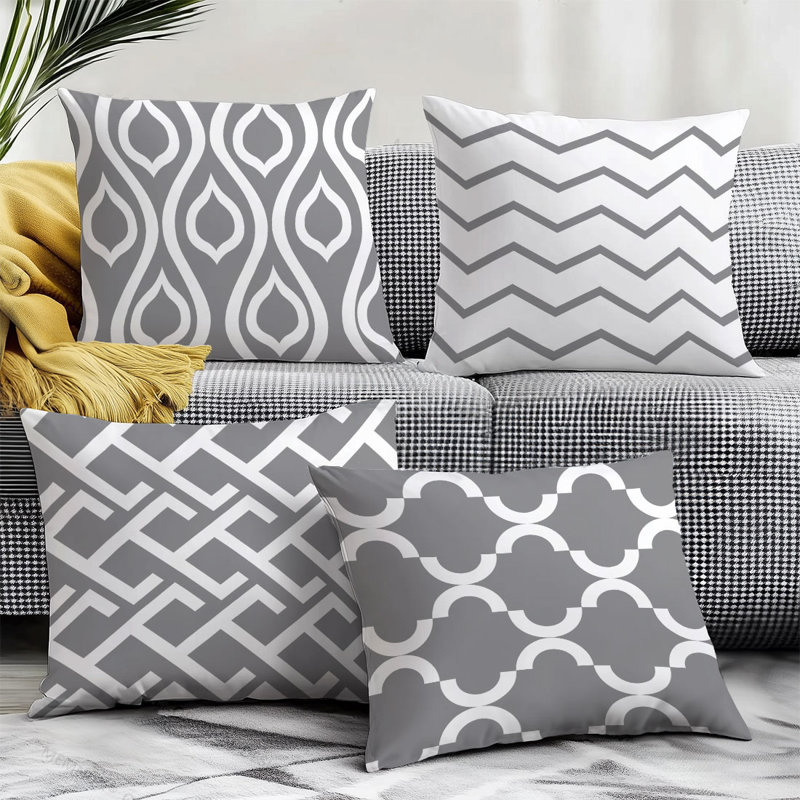4 housses de coussin décoratives à motif géométrique 4 lignes