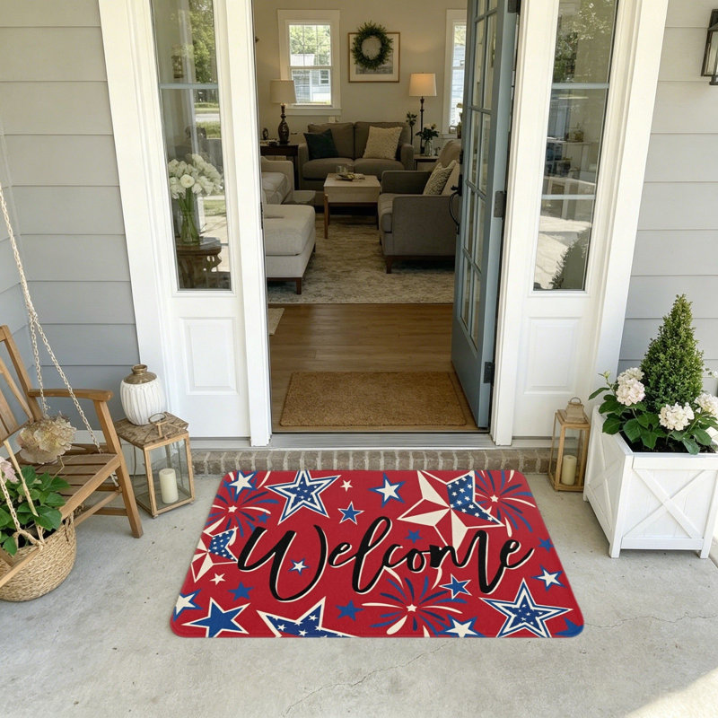Tapis de bienvenue Red Star Independence Day Firework, 20 x 32 po