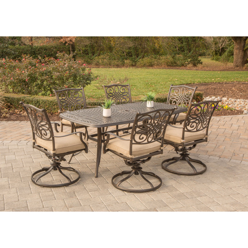 Carleton 6 - Person Patio Dining Set with Rectangular Table , Cushions Included, Natural Oat